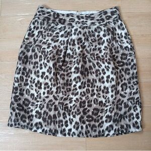 Banana Republic Womens Sz 2 100% Silk Brown Leopard Print Lined Mini Skirt